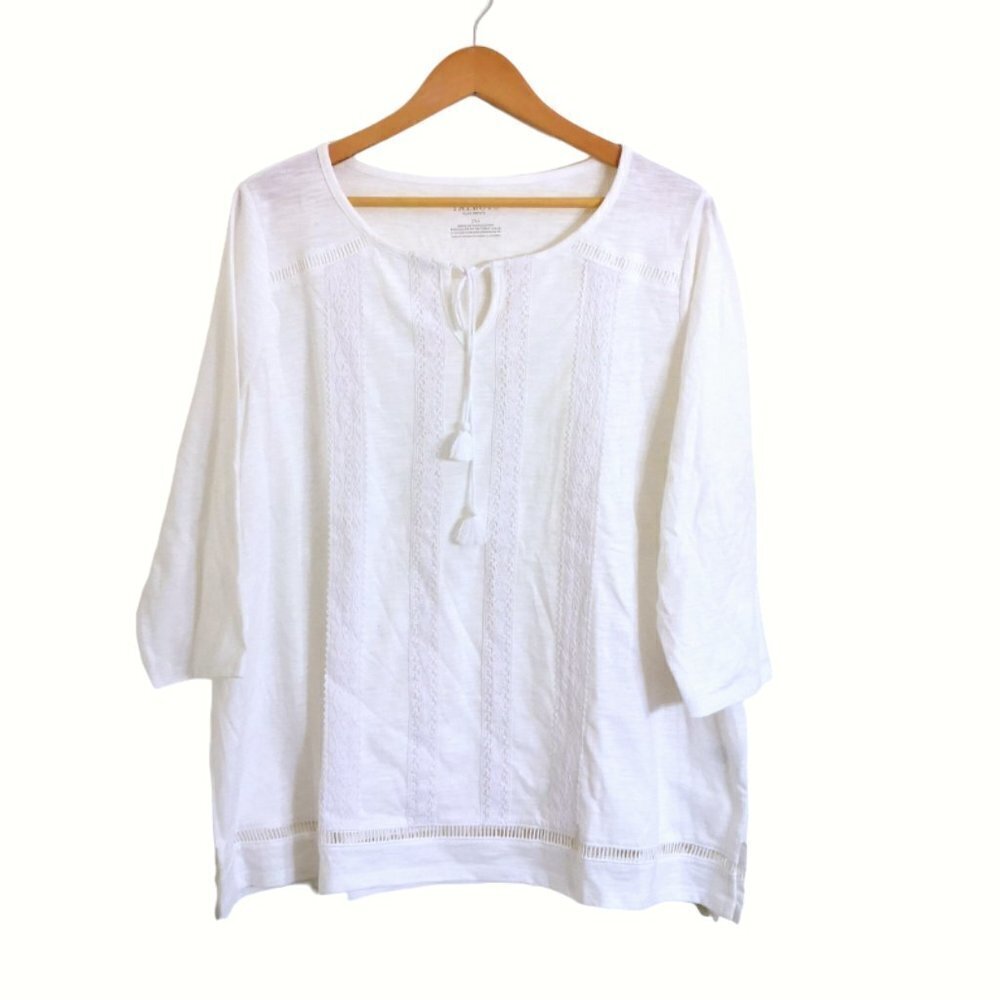 New Talbots 100% Cotton Lace Eyelet Trimmed 3/4 Sleeve Tunic Top White Size 2XP